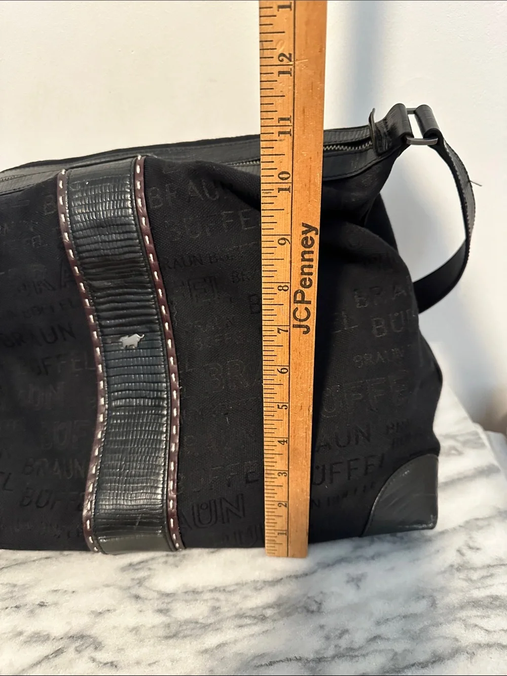Vintage Braun Buffel Germany Black Monogram Jacquard Boston Bowling Bag lock key